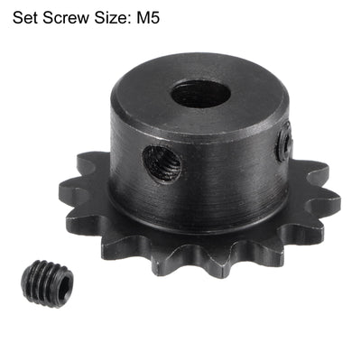 Harfington Uxcell 14 Teeth Sprocket 1/4" Pitch, 6.35mm Bore Carbon Steel with Set Screws