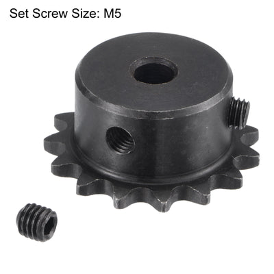 Harfington Uxcell 15 Teeth Sprocket 1/4" Pitch, 6mm Bore Carbon Steel with Set Screws