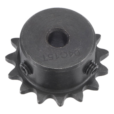 Harfington Uxcell 15 Teeth Sprocket 1/4" Pitch, 6mm Bore Carbon Steel with Set Screws