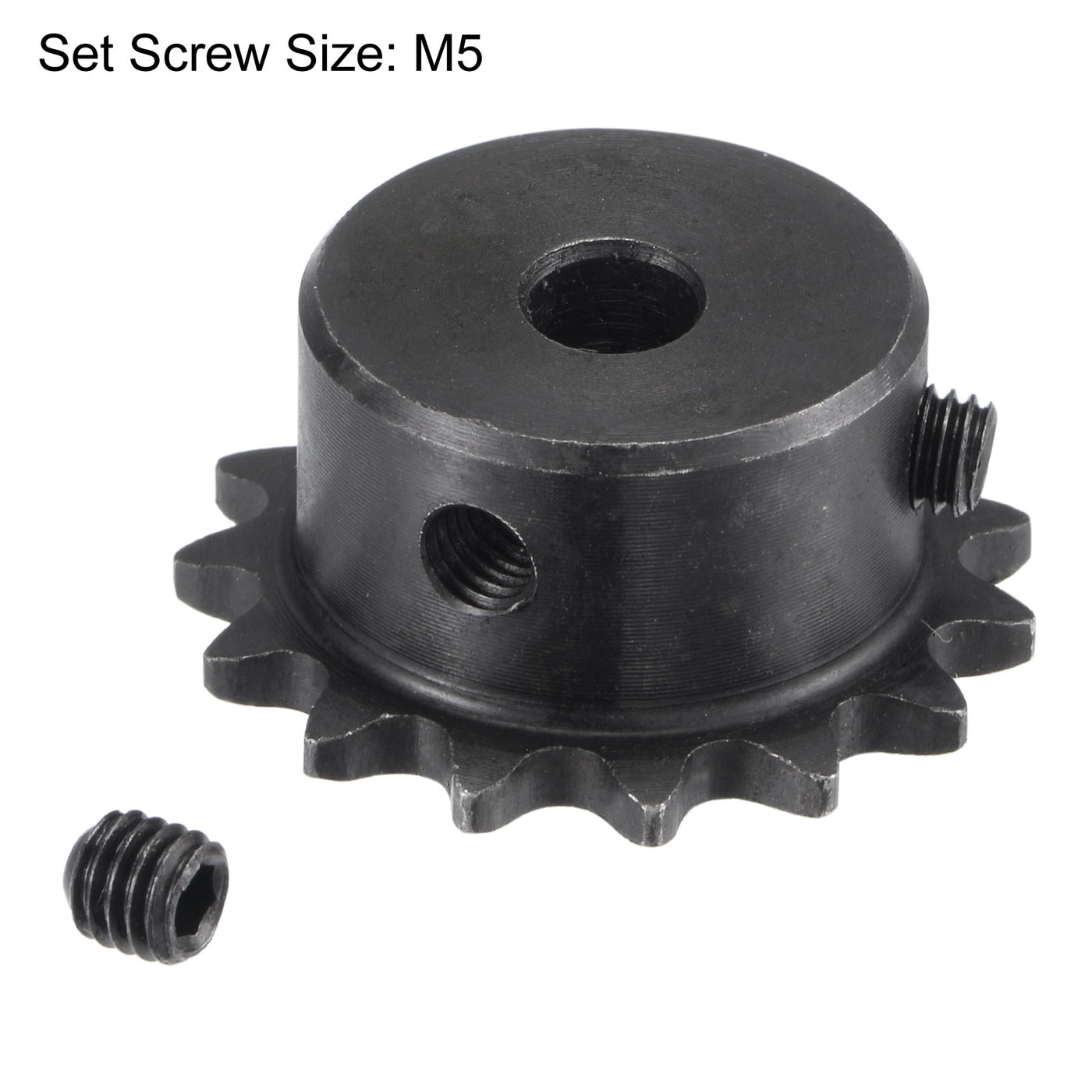 uxcell Uxcell 15 Teeth Sprocket 1/4" Pitch, 6.35mm Bore Carbon Steel with Set Screws