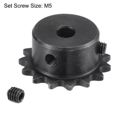 Harfington Uxcell 15 Teeth Sprocket 1/4" Pitch, 6.35mm Bore Carbon Steel with Set Screws