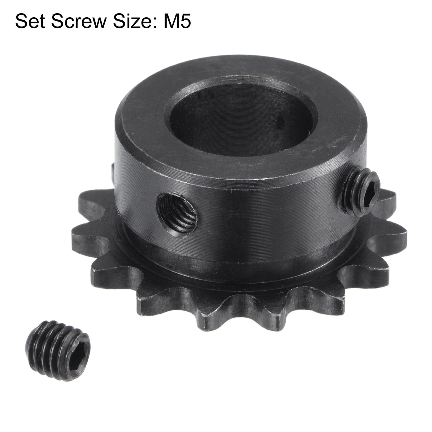 uxcell Uxcell 15 Teeth Sprocket 1/4" Pitch, 14mm Bore Carbon Steel with Set Screws