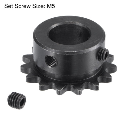 Harfington Uxcell 15 Teeth Sprocket 1/4" Pitch, 14mm Bore Carbon Steel with Set Screws