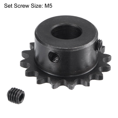 Harfington Uxcell 16 Teeth Sprocket 1/4" Pitch, 10mm Bore Carbon Steel with Set Screws