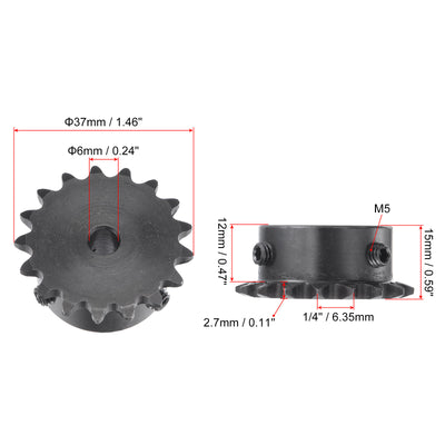 Harfington Uxcell 17 Teeth Sprocket 1/4" Pitch, 6mm Bore Carbon Steel with Set Screws