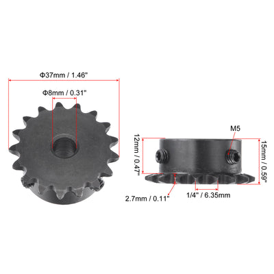 Harfington Uxcell 17 Teeth Sprocket 1/4" Pitch, 8mm Bore Carbon Steel with Set Screws