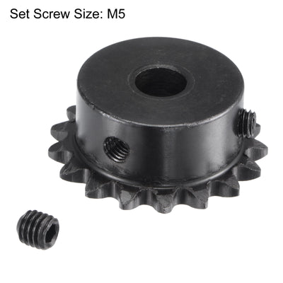 Harfington Uxcell 17 Teeth Sprocket 1/4" Pitch, 8mm Bore Carbon Steel with Set Screws