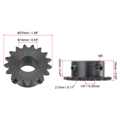 Harfington Uxcell 17 Teeth Sprocket 1/4" Pitch, 14mm Bore Carbon Steel with Set Screws