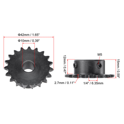 Harfington Uxcell 19 Teeth Sprocket 1/4" Pitch, 10mm Bore Carbon Steel with Set Screws