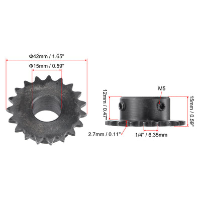 Harfington Uxcell 19 Teeth Sprocket 1/4" Pitch, 15mm Bore Carbon Steel with Set Screws