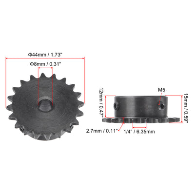 Harfington Uxcell 20 Teeth Sprocket 1/4" Pitch, 8mm Bore Carbon Steel with Set Screws