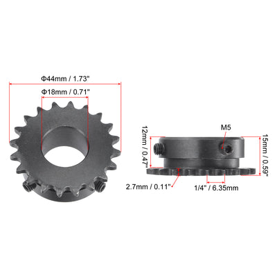 Harfington Uxcell 20 Teeth Sprocket 1/4" Pitch, 18mm Bore Carbon Steel with Set Screws