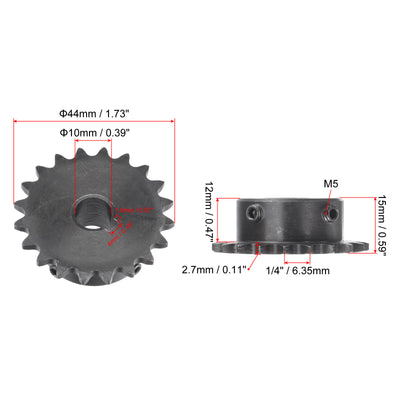 Harfington Uxcell 20 Teeth Sprocket 1/4" Pitch 10mm Bore Carbon Steel 4x1.8mm Keyway W Set Screws