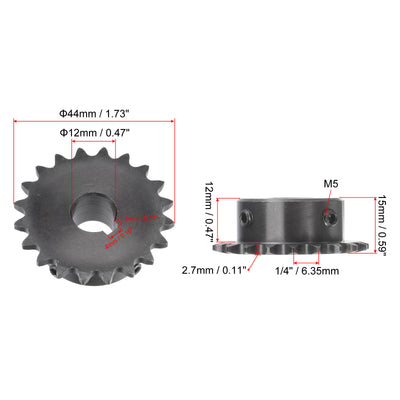 Harfington Uxcell 20 Teeth Sprocket 1/4" Pitch 12mm Bore Carbon Steel 4x1.8mm Keyway W Set Screws