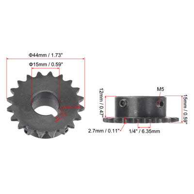 Harfington Uxcell 20 Teeth Sprocket 1/4" Pitch, 15mm Bore Carbon Steel, Keyway with Set Screws