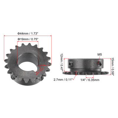 Harfington Uxcell 20 Teeth Sprocket 1/4" Pitch, 19mm Bore Carbon Steel, Keyway with Set Screws