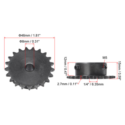 Harfington Uxcell 21 Teeth Sprocket 1/4" Pitch, 8mm Bore Carbon Steel with Set Screws