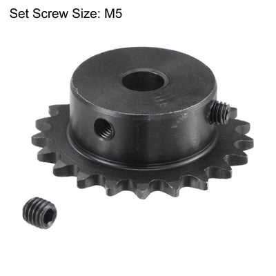 Harfington Uxcell 21 Teeth Sprocket 1/4" Pitch, 8mm Bore Carbon Steel with Set Screws