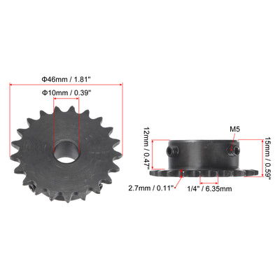 Harfington Uxcell 21 Teeth Sprocket 1/4" Pitch, 10mm Bore Carbon Steel with Set Screws