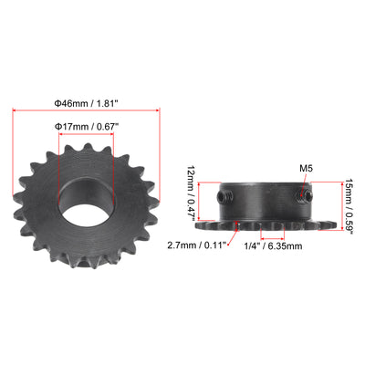 Harfington Uxcell 21 Teeth Sprocket 1/4" Pitch, 17mm Bore Carbon Steel with Set Screws