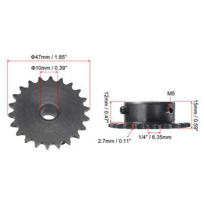 Harfington Uxcell 22Teeth Sprocket 1/4" Pitch, 10mm Bore Carbon Steel with Set Screws