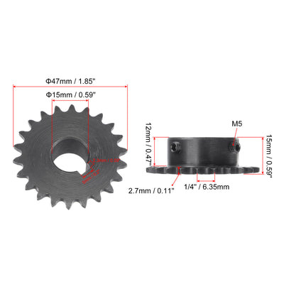 Harfington Uxcell 22Teeth Sprocket 1/4" Pitch, 15mm Bore Carbon Steel, Keyway with Set Screws