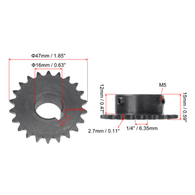 Harfington Uxcell 22Teeth Sprocket 1/4" Pitch, 16mm Bore Carbon Steel, Keyway with Set Screws