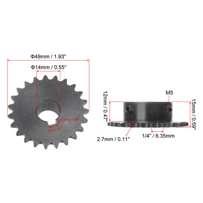 Harfington Uxcell 23 Teeth Sprocket 1/4" Pitch, 14mm Bore Carbon Steel, Keyway with Set Screws