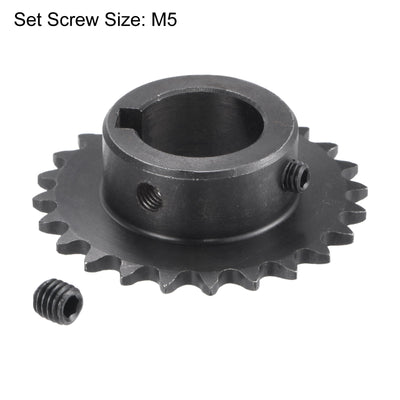 Harfington Uxcell 24 Teeth Sprocket 1/4" Pitch, 20mm Bore Carbon Steel, Keyway with Set Screws