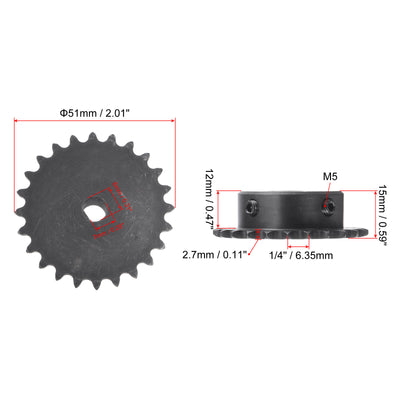 Harfington Uxcell 24 Teeth Sprocket 1/4" Pitch, 8 x 7mm Bore Carbon Steel with Set Screws