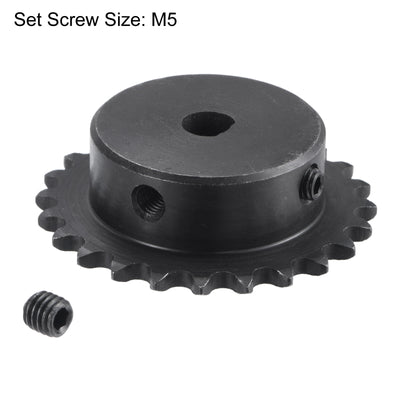 Harfington Uxcell 24 Teeth Sprocket 1/4" Pitch, 8 x 7mm Bore Carbon Steel with Set Screws