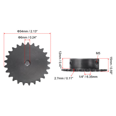 Harfington Uxcell 25 Teeth Sprocket 1/4" Pitch, 6mm Bore Carbon Steel with Set Screws