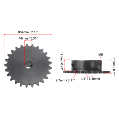 Harfington Uxcell 25 Teeth Sprocket 1/4" Pitch, 8mm Bore Carbon Steel with Set Screws