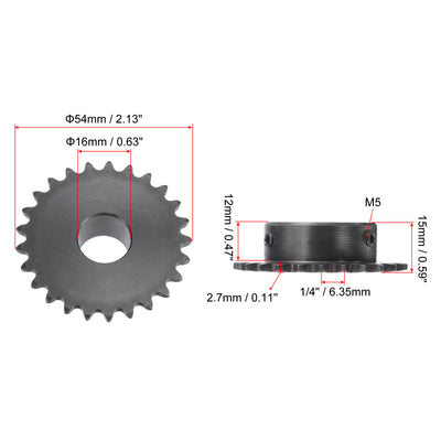 Harfington Uxcell 25 Teeth Sprocket 1/4" Pitch, 16mm Bore Carbon Steel with Set Screws