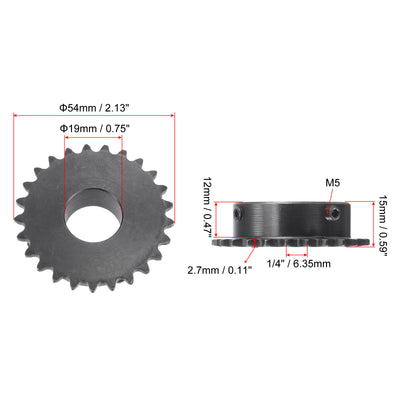 Harfington Uxcell 25 Teeth Sprocket 1/4" Pitch, 19mm Bore Carbon Steel with Set Screws