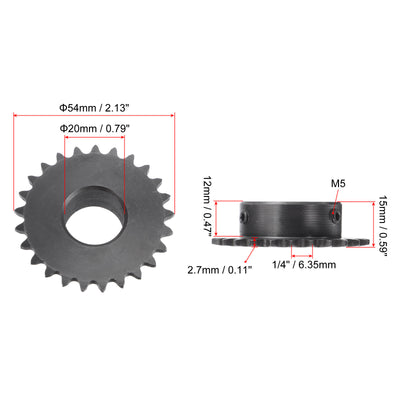 Harfington Uxcell 25 Teeth Sprocket 1/4" Pitch, 20mm Bore Carbon Steel with Set Screws