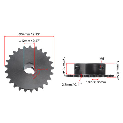 Harfington Uxcell 25 Teeth Sprocket 1/4" Pitch 12mm Bore Carbon Steel 4x1.8mm Keyway W Set Screws