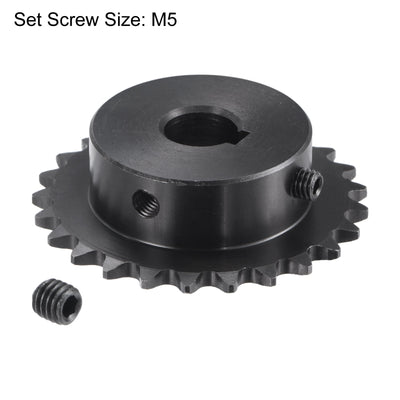 Harfington Uxcell 25 Teeth Sprocket 1/4" Pitch 12mm Bore Carbon Steel 4x1.8mm Keyway W Set Screws