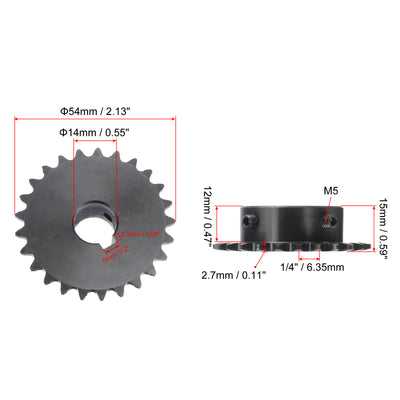 Harfington Uxcell 25 Teeth Sprocket 1/4" Pitch, 14mm Bore Carbon Steel, Keyway with Set Screws