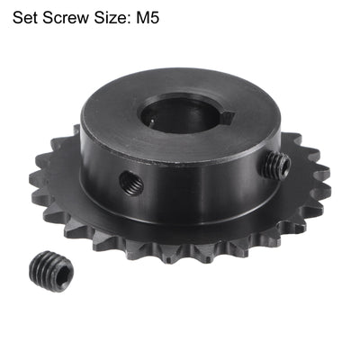 Harfington Uxcell 25 Teeth Sprocket 1/4" Pitch, 14mm Bore Carbon Steel, Keyway with Set Screws