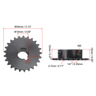 Harfington Uxcell 25 Teeth Sprocket 1/4" Pitch, 15mm Bore Carbon Steel, Keyway with Set Screws