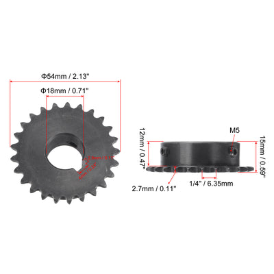 Harfington Uxcell 25 Teeth Sprocket 1/4" Pitch, 18mm Bore Carbon Steel, Keyway with Set Screws