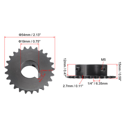 Harfington Uxcell 25 Teeth Sprocket 1/4" Pitch, 19mm Bore Carbon Steel, Keyway with Set Screws