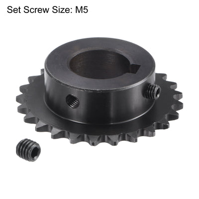 Harfington Uxcell 25 Teeth Sprocket 1/4" Pitch, 19mm Bore Carbon Steel, Keyway with Set Screws