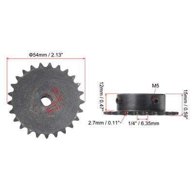 Harfington Uxcell 25 Teeth Sprocket 1/4" Pitch, 8 x 7.5mm Bore Carbon Steel with Set Screws