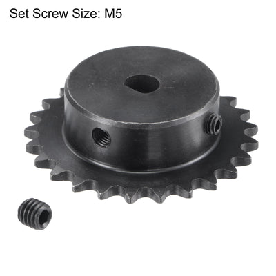 Harfington Uxcell 25 Teeth Sprocket 1/4" Pitch, 8 x 7.5mm Bore Carbon Steel with Set Screws