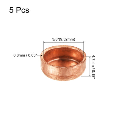 Harfington Copper End Cap Pipe Fitting Sweat Plug Connection 9.52mm(3/8") ID for Water Pipe Plumbing, Pack of 5