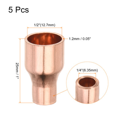 Harfington 5er Pack Drehen Kupfer Gerade Schweiß Ende 1/2 x 1/4" für HVAC Kühlung Adapter