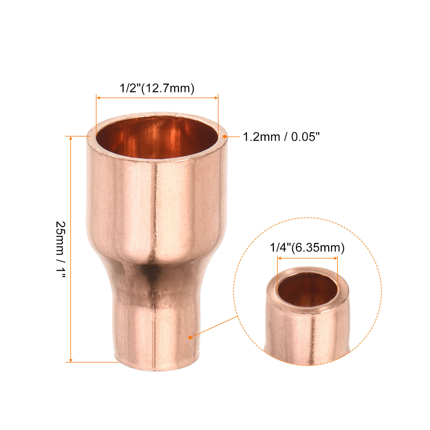 Harfington Drehen Kupfer Gerade Schweiß Ende 1/2 x 1/4" für HVAC Kühlung Adapter