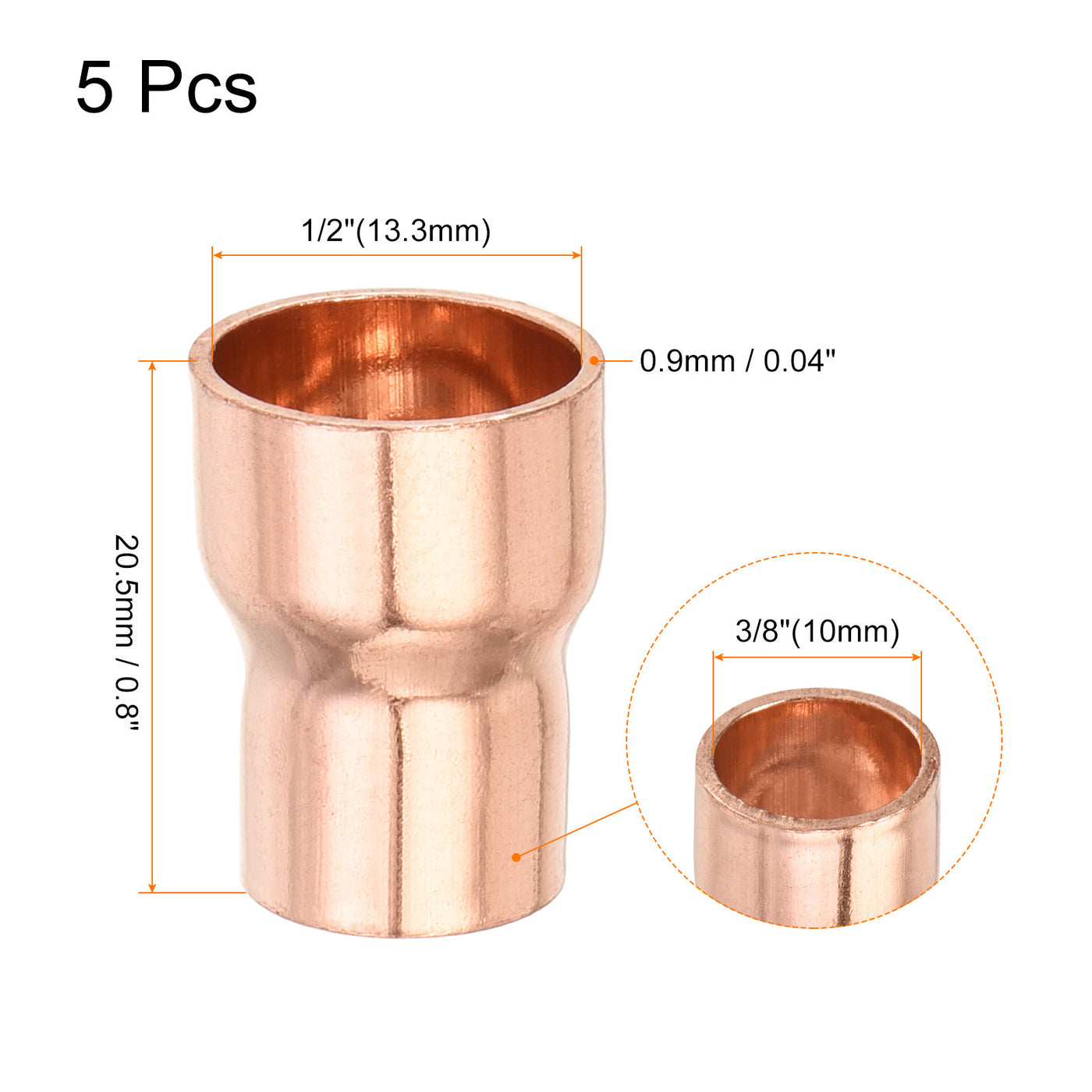 Harfington 5er Pack Drehen Kupfer Gerade Schweiß Ende 1/2 x 3/8" für HVAC Kühlung Adapter